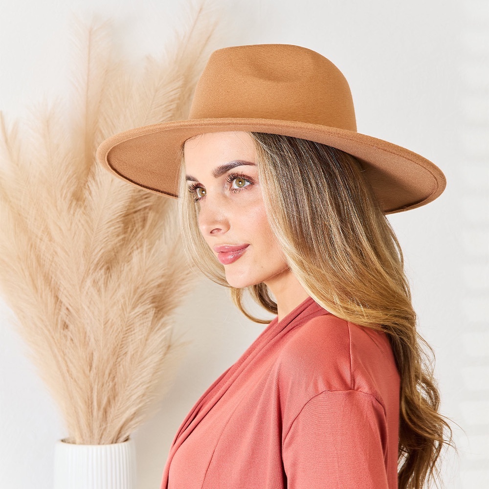 NEW FAME Flat Brim Bohemian Boho Chic Oversize Fedora Hat in Tan Brown - Picture 2 of 5